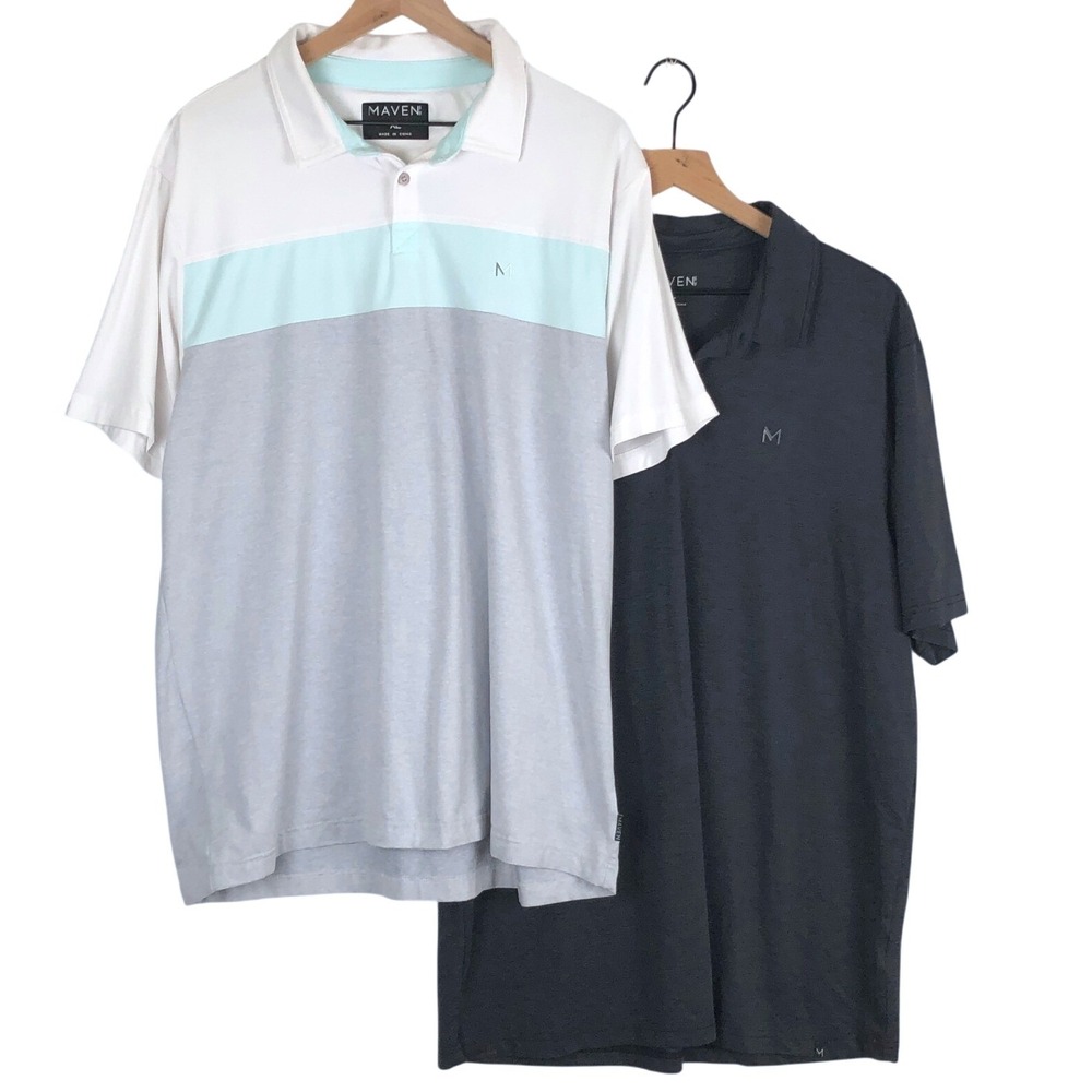 Lot of 2 MAVEN Co-Op Performance Polo Golf Shirts Sz XL Grey Colorblock & Black
